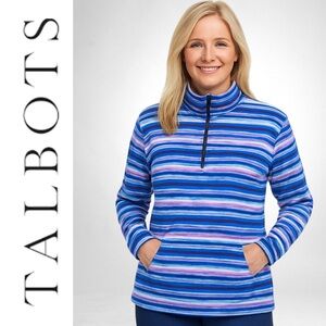 TALBOTS Striped Half-Zip Mock Neck Pullover Sweatshirt UPF 50+ Stretch Sz Small